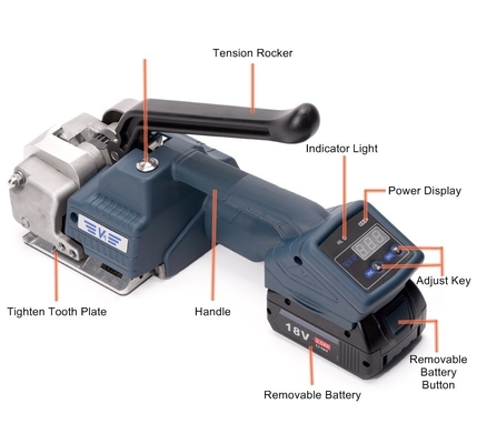 Display numérique Outil d'emballage de batterie électrique pour 13/16mm PP PET Strap Semi automatique